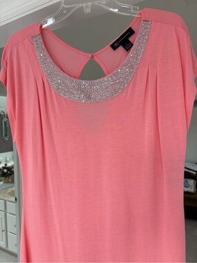 INC International Concepts Coral Short-Sleeve Top with Beaded Collar